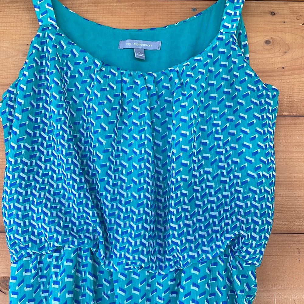 NY Collection blouson and tank style geometric print dress.  Size Large. - Picture 6 of 10
